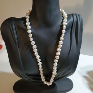 Classic Irregular White Real Pearl Necklace Knotted Between Pearls 18in